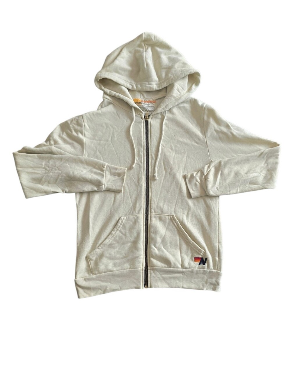 Aviator Nation Cream Zip-Up Hoodie with Logo Size S